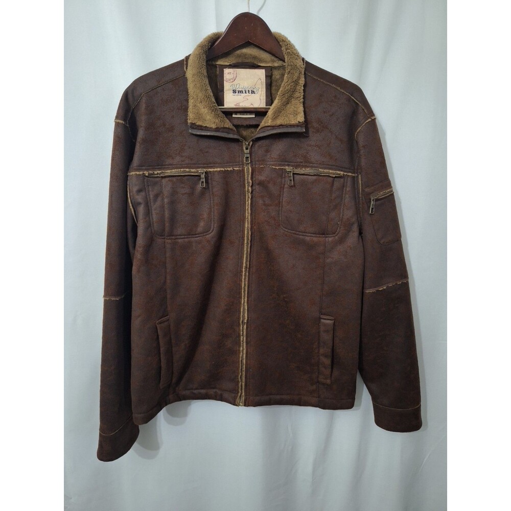 Whispering Smith Jacket Sz M Brown Faux Suedee Sherpa Lined Zip Western Unisex